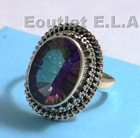 20mm RAINBOW MYSTIC TOPAZ SOLID SILVER RING-sz 7